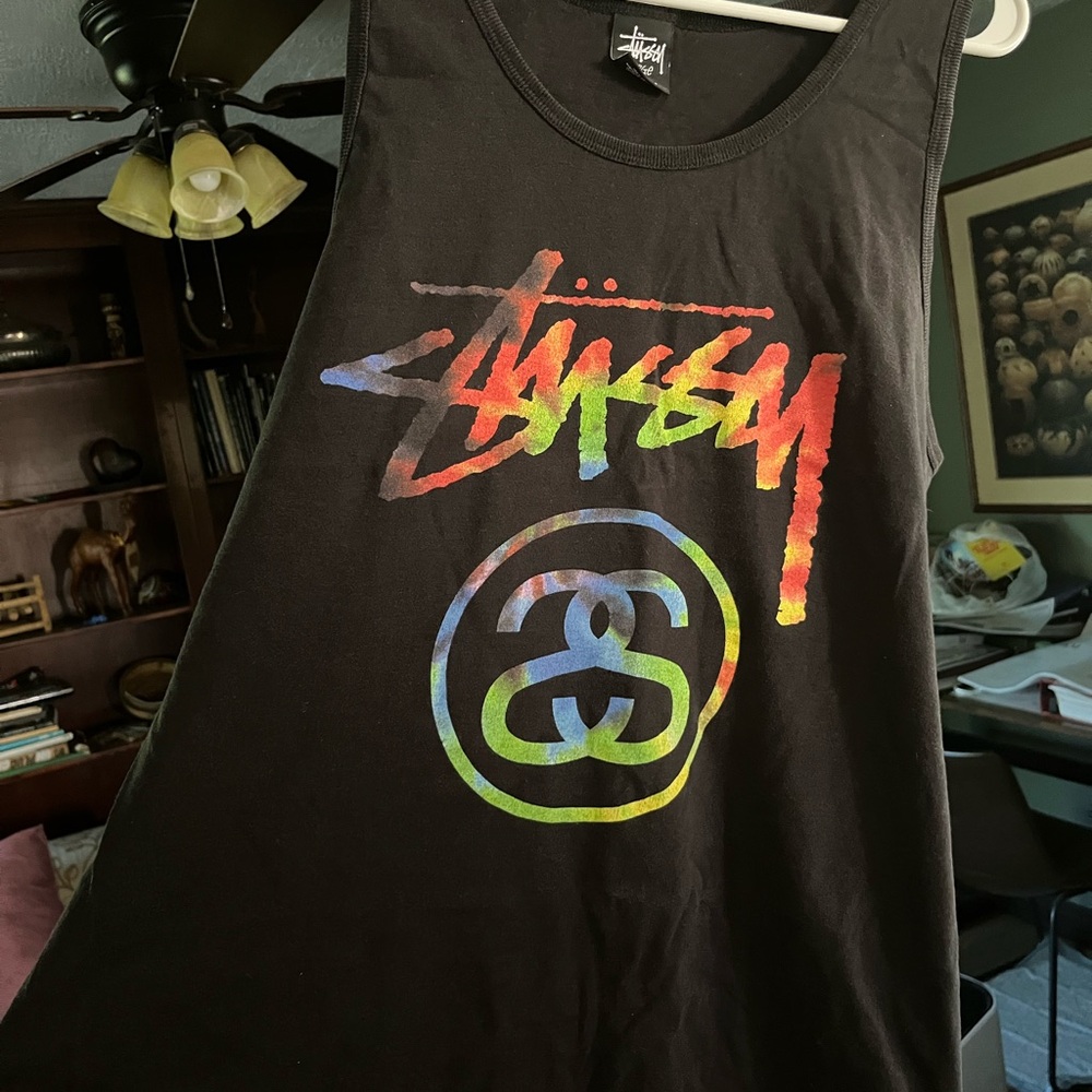 Stussy Black Tank Top with Multicolor Logo